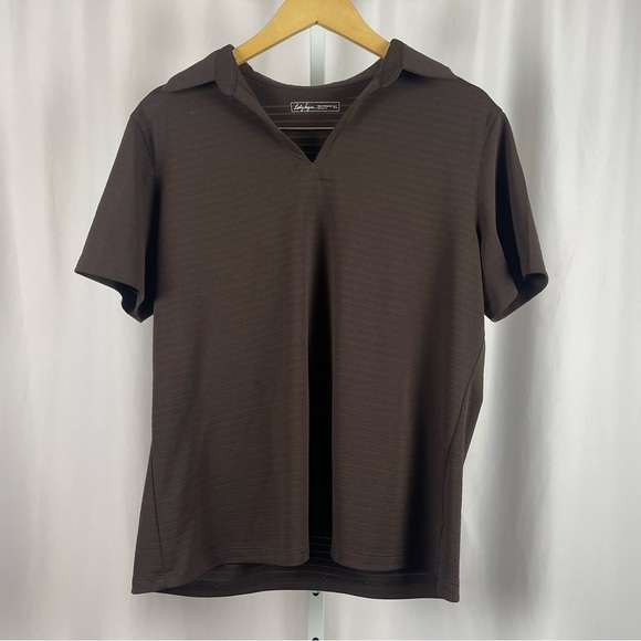 Lady Hagen XL Ribbed Collared V Neck Golf Tennis Active Shirt Chocolate Brown - Picture 1 of 6